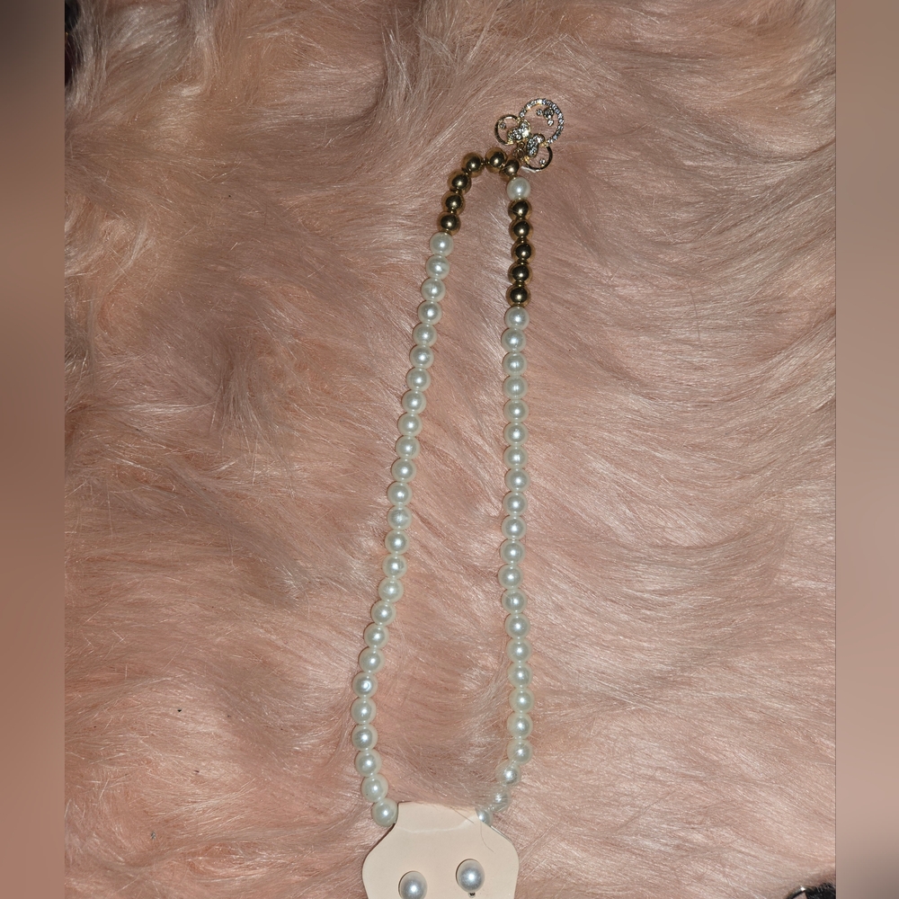 Faux Pearl Mickey Necklace & Stud Pierced Earrings I Limited Time Offer!!